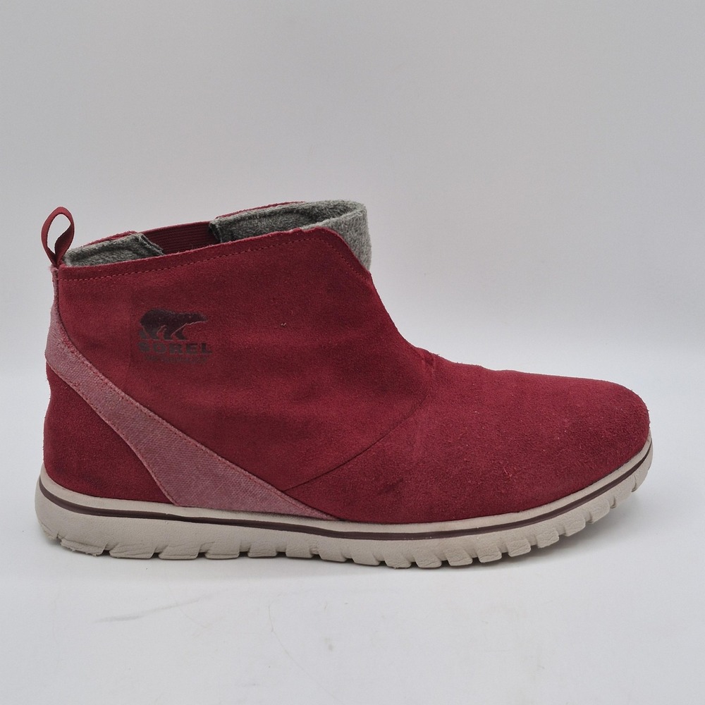 Sorel‎ Boots Womens Size 11 Red Suede Ankle Slip On Fleece Lined Warm NL2746-611 - Picture 4 of 11